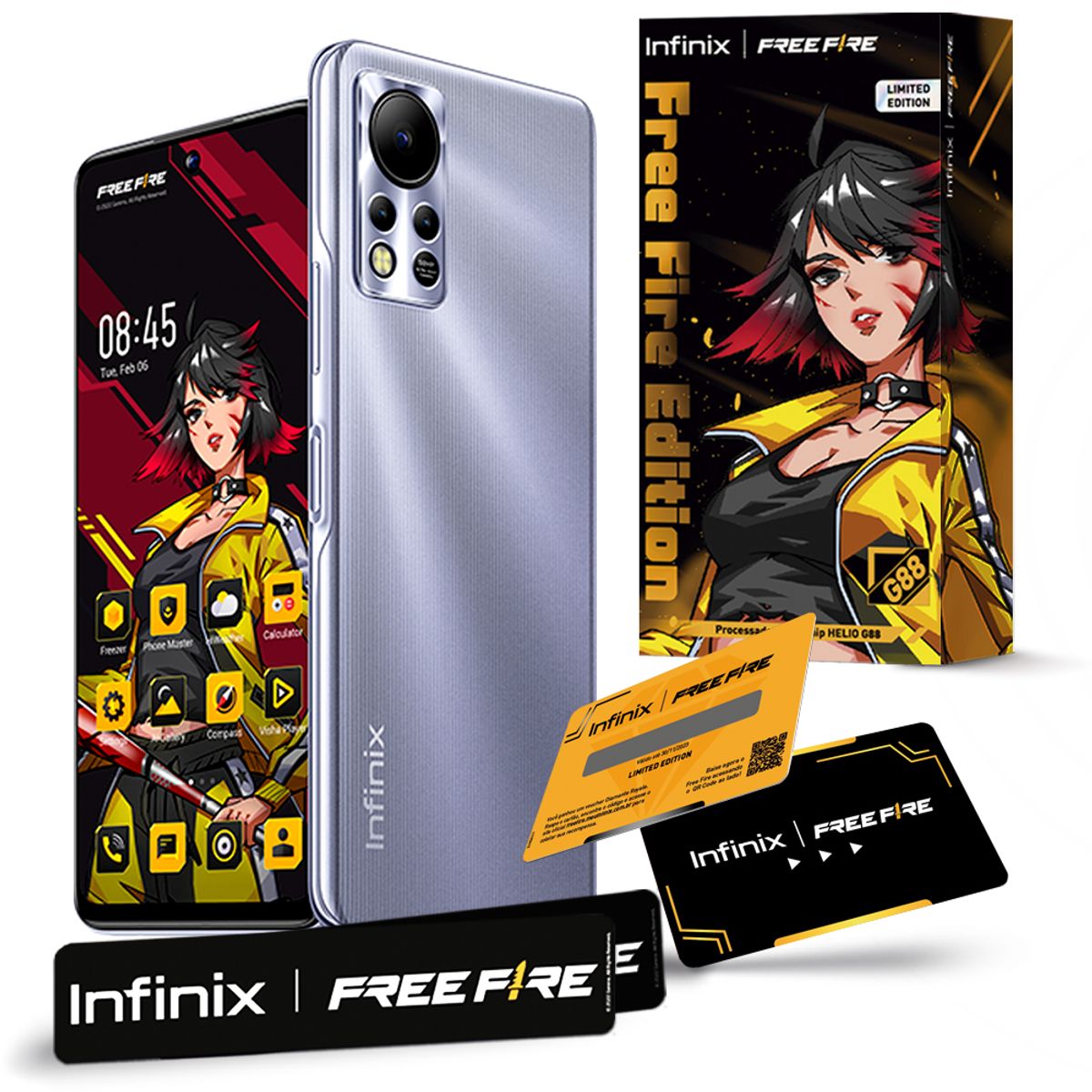 Smartphone INFINIX Free Fire Limited Edition 128GB Câmera Tripla até 50 MP 5000 mAh Tela 6,78” de 90 Hz FullHD Dual Chip 6GB RAM – Secret Silver